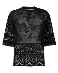 T-shirt girocollo di pizzo nera di Dolce & Gabbana