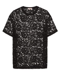 T-shirt girocollo di pizzo nera di Valentino Garavani