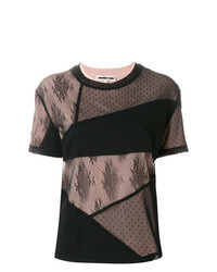 T-shirt girocollo di pizzo patchwork nera