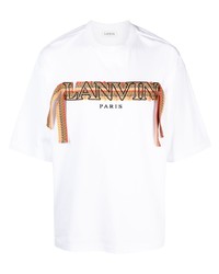 T-shirt girocollo di pizzo ricamata bianca di Lanvin