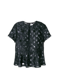 T-shirt girocollo di pizzo ricamata nera di Comme Des Garçons Noir Kei Ninomiya