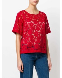 T-shirt girocollo di pizzo rossa di Miahatami
