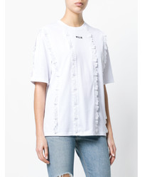 T-shirt girocollo di pizzo stampata bianca di MSGM