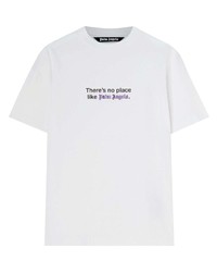 T-shirt girocollo di pizzo stampata bianca di Palm Angels