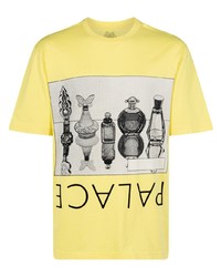T-shirt girocollo di pizzo stampata gialla