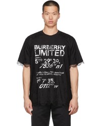 T-shirt girocollo di pizzo stampata nera e bianca di Burberry