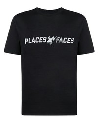 T-shirt girocollo di pizzo stampata nera di PLACES+FACES