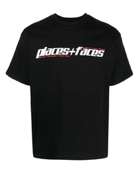 T-shirt girocollo di pizzo stampata nera di PLACES+FACES