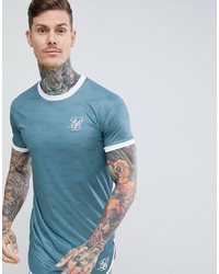 T-shirt girocollo di seta azzurra