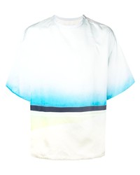 T-shirt girocollo di seta azzurra di Jil Sander