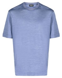 T-shirt girocollo di seta azzurra di Zegna