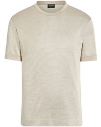 T-shirt girocollo di seta beige di Zegna