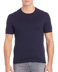T-shirt girocollo di seta blu scuro