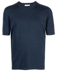 T-shirt girocollo di seta blu scuro di Boglioli
