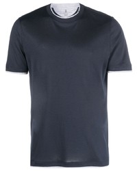 T-shirt girocollo di seta blu scuro di Brunello Cucinelli