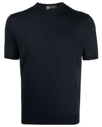 T-shirt girocollo di seta blu scuro di Colombo