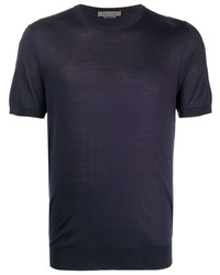 T-shirt girocollo di seta blu scuro di Corneliani