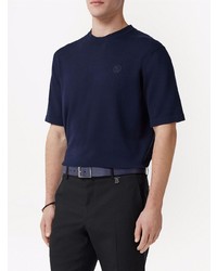 T-shirt girocollo di seta blu scuro di Burberry