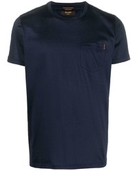 T-shirt girocollo di seta blu scuro di Moorer