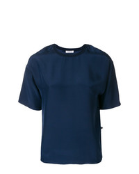 T-shirt girocollo di seta blu scuro di P.A.R.O.S.H.