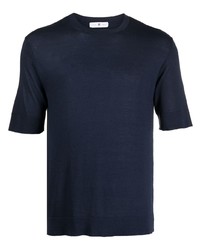 T-shirt girocollo di seta blu scuro di PT TORINO