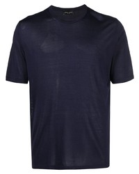 T-shirt girocollo di seta blu scuro di Roberto Collina