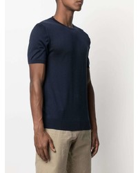 T-shirt girocollo di seta blu scuro di Mauro Ottaviani