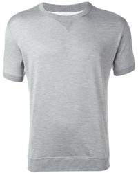 T-shirt girocollo di seta grigia di Brunello Cucinelli