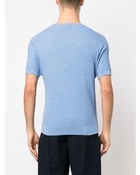 T-shirt girocollo di seta lavorata a maglia azzurra di Tagliatore
