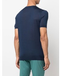 T-shirt girocollo di seta lavorata a maglia blu scuro di Low Brand