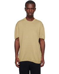 T-shirt girocollo di seta lavorata a maglia marrone chiaro
