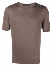 T-shirt girocollo di seta lavorata a maglia marrone di Tagliatore