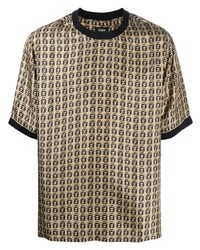 T-shirt girocollo di seta marrone chiaro