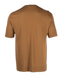 T-shirt girocollo di seta marrone chiaro di PT TORINO