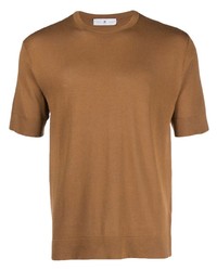 T-shirt girocollo di seta marrone chiaro di PT TORINO