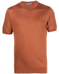 T-shirt girocollo di seta marrone di Corneliani