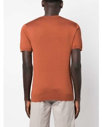 T-shirt girocollo di seta marrone di Corneliani