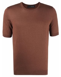 T-shirt girocollo di seta marrone di Tagliatore