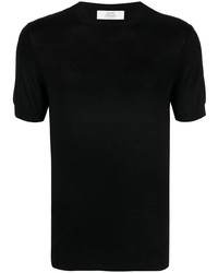 T-shirt girocollo di seta nera di Mauro Ottaviani
