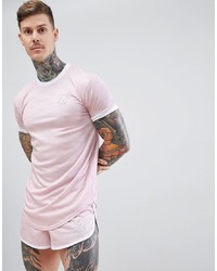 T-shirt girocollo di seta rosa