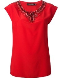 T-shirt girocollo di seta rossa di Dolce & Gabbana