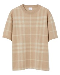 T-shirt girocollo di seta scozzese marrone chiaro di Burberry