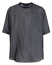 T-shirt girocollo di seta stampata blu scuro