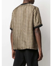 T-shirt girocollo di seta stampata marrone chiaro di Fendi