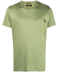 T-shirt girocollo di seta verde oliva di Moorer