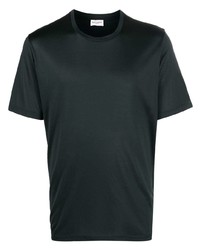 T-shirt girocollo di seta verde scuro di Saint Laurent