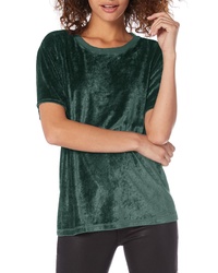 T-shirt girocollo di velluto verde scuro