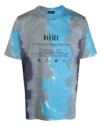 T-shirt girocollo effetto tie-dye azzurra di Diesel