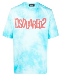 T-shirt girocollo effetto tie-dye azzurra di DSQUARED2