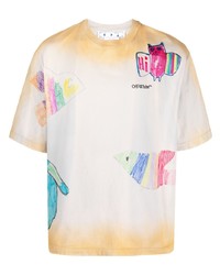 T-shirt girocollo effetto tie-dye beige di Off-White